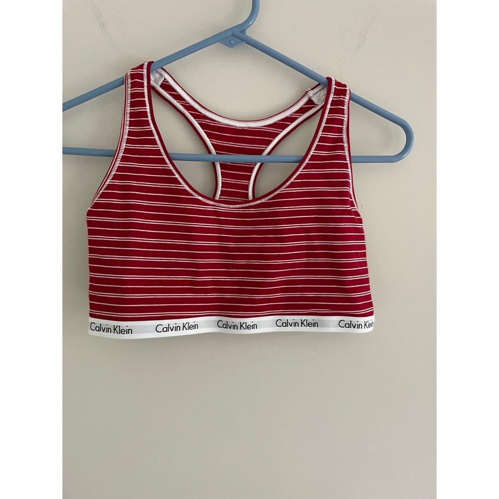 Calvin Klein Womens Red White Striped Modern Cotton Racerback Bralette Bra I004